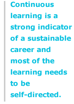 Continuous learning is a strong indicator of a sustainable career and most of the learning needs to be self-directed.